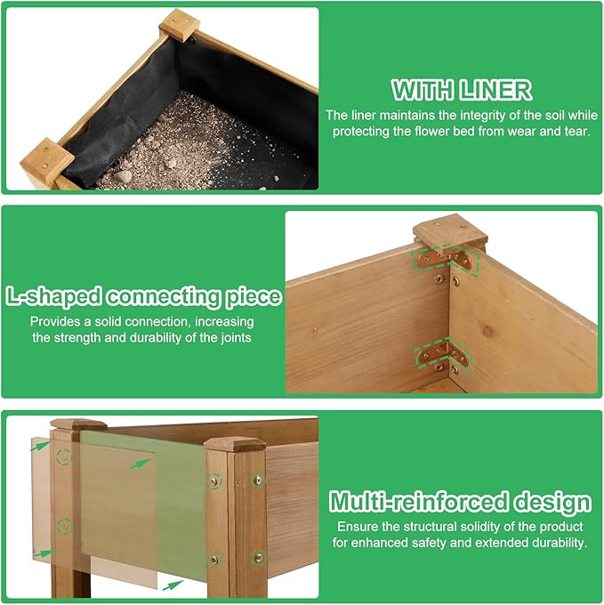 Raised Garden Beds Outdoor With Legs Wood Elevated Garden Box With L-Connection TabsStorage Shelf  Leg ReinforcementSuitable For Vegetables Flowers And Herbs Easy To Assemble 33.5X18X 30IN