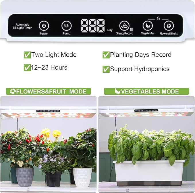 22 x 10 Grow Lights for Indoor Plants and Vegetables Full Spectrum LED Growing Lamp for Indoor Garden Greenhouse - Features Two Smart Light Mode 12~23H Timer - 1 Pack (1 Pack White)