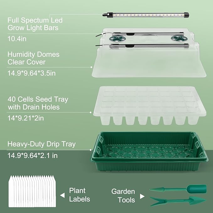2 Packs Starter Tray with Grow Light 80 Cells Seed Starter Kits with Humidity Dome and Base Plant Germination Seedling Starter Kit with Smart Timer for Indoor Greenhouse Wheatgrass Hydroponic