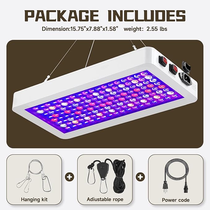 B1500W LED Plant Grow Light DimmableBest Grow Lights for Indoor Plants Full Spectrum Seed Starting Seedlings Vegetable Hanging Growing Lamps Double Switch Grow Light for Indoor Plants