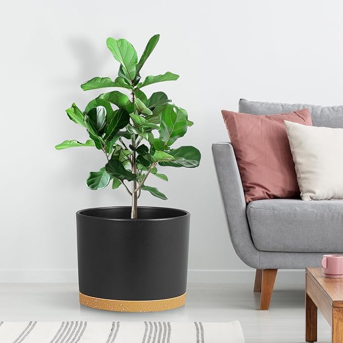 Large Plant Pots Set of 3 – 8 9 10 Indoor Flower Pots with Drainage Holes and Saucers Big Planters for Monstera Fiddle Leaf Fig Snake Plant – 5 Colors