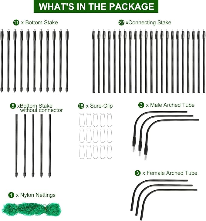Cucumber Trellis for Raised Bed 5x5ft Metal Garden Trellis Climbing Plants Outdoor Tomato Plant Support Grape Vegetables Squash Bean Pea Cucumber Trellis with Netting Black