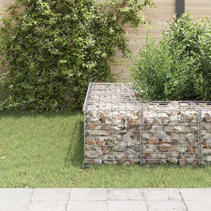 YAFF Silver Metal Gabion Raised Bed Cage 15.7x15.7x15.7 in Heavy-Duty Steel for Outdoor Garden and Terrace Planting