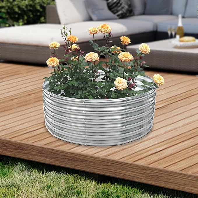 17 Tall 42 Raised Garden Bed Round Large Metal Galvanized Planter Raised Garden Boxes Raised Garden Beds for Planting Vegetables Flowers Herb (Silver)