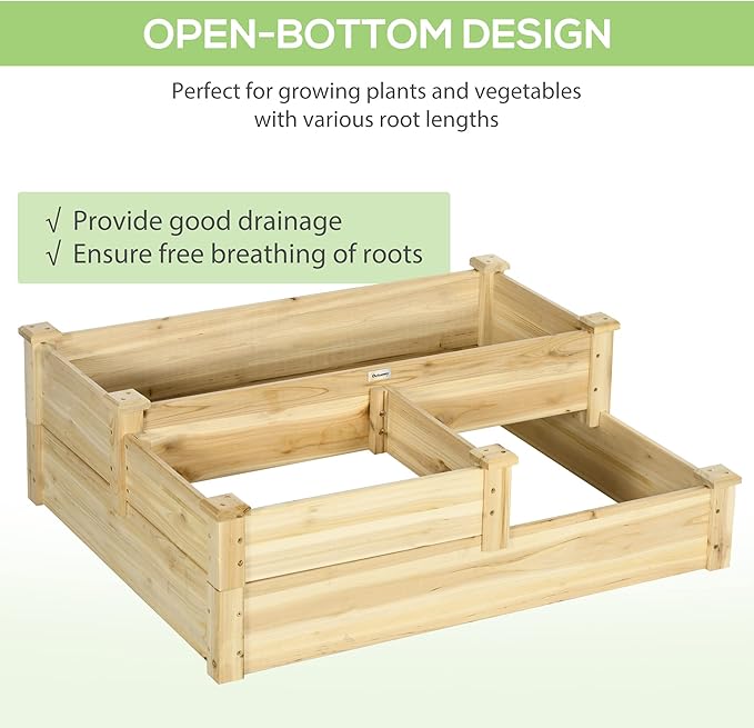 Outsunny 3 Tier Raised Garden Bed Outdoor Planter Box Wooden Garden Box with Open Bottom for Growing Vegetables Herbs Flowers 42.5 x 34.75 x 14.25 Natural