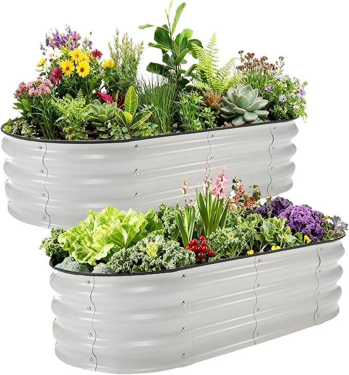 4X2x1Ft (2 Pack) Galvanized Raised Garden Bed-Open Base Metal Planter Box for Outdoor Vegetables Flowers &amp Herbs Steel Garden Raised Bed Kits