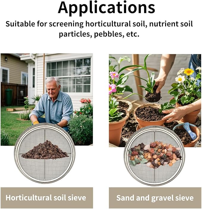Garden Soil Sifter Easy Install Quick-Release Stainless Steel Sieve for Gravel Sawdust Vermicompost Efficient Soil Sieve Accessory for Grass Cat Litter Compost Debris Vermicompost Sifter Tool