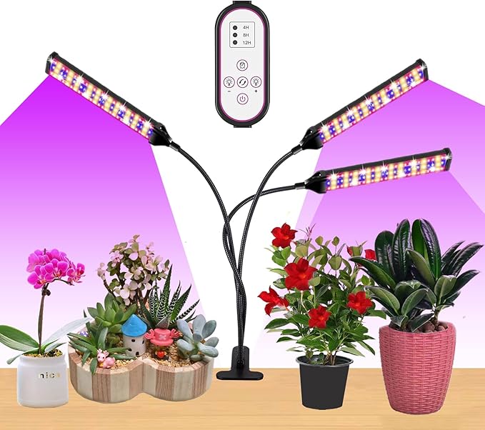 LED Plant Grow Light for Indoor Plants 315 LEDs Sunlight Full Spectrum Plant Lamp with Timer 10 Dimmable Levels 3 Head Plant Light Auto ON/Off Growing Light for Seeds Starting