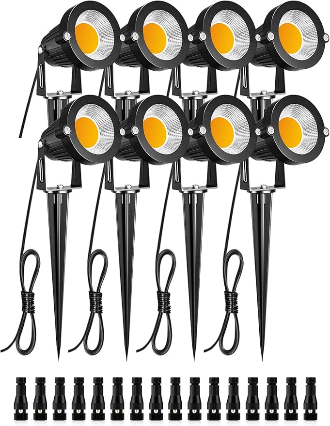 ZUCKEO Low Voltage Landscape Lights LED Landscape Lighting 5W 12V Garden Pathway Lights Waterproof Warm White Walls Trees Flags Outdoor Landscape Spotlights with Stakes (8 Pack)