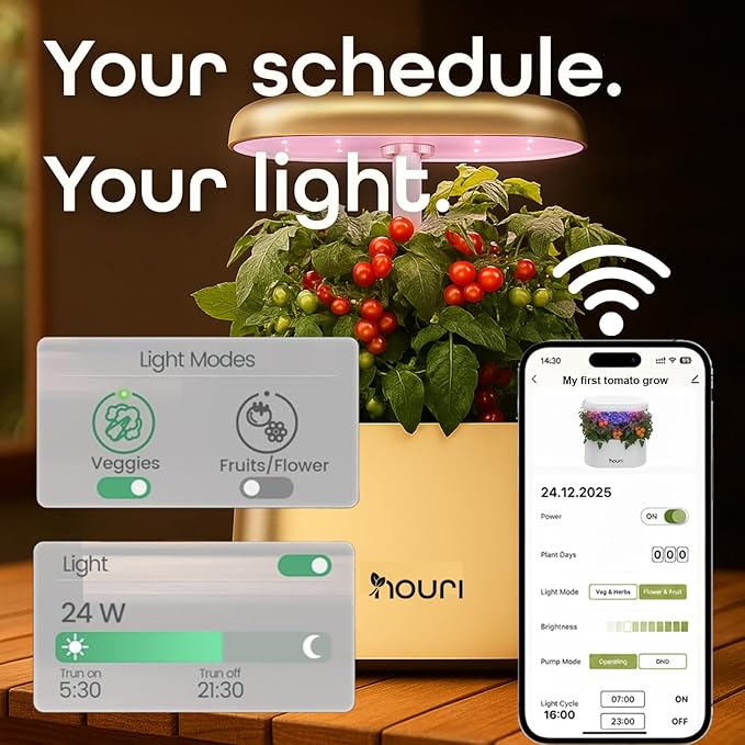 Nouri 5 Pod APP Smart Garden for Home Cooks with Heirloom Basil | Hydroponics Growing System Kit | LED Grow Lights | Indoor Gardening System | Herb Garden Planter Indoor Kit | Gifts for Women &amp Me