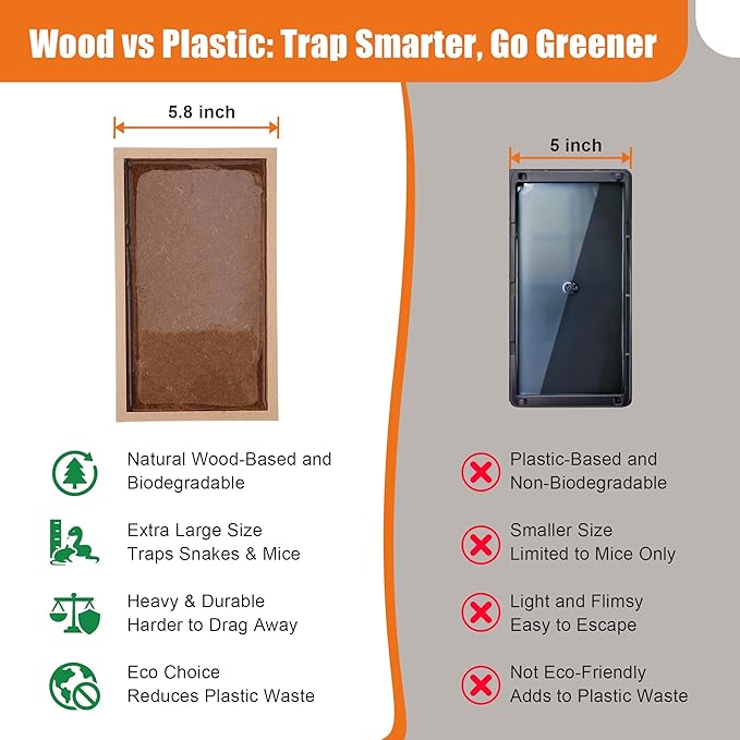 Qualirey 8 Pack Large Mouse Glue Traps Heavy Duty Wood Rat Traps Snake Sticky Board with Enhanced Stickiness for Indoor &amp Outdoor Pre-Scented Peanut Taste Non-Toxic Sturdy Wooden Tray Pet Sa