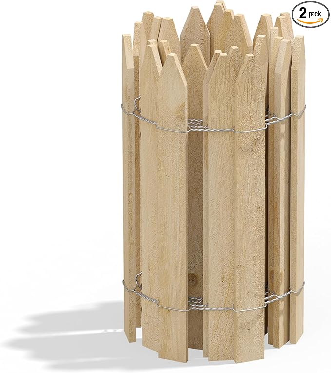 Greenes Fence Cedar Wood Garden Picket Fence with Cedar Stake Installation System 16 H x 8' L (2-Pack 16' Total)