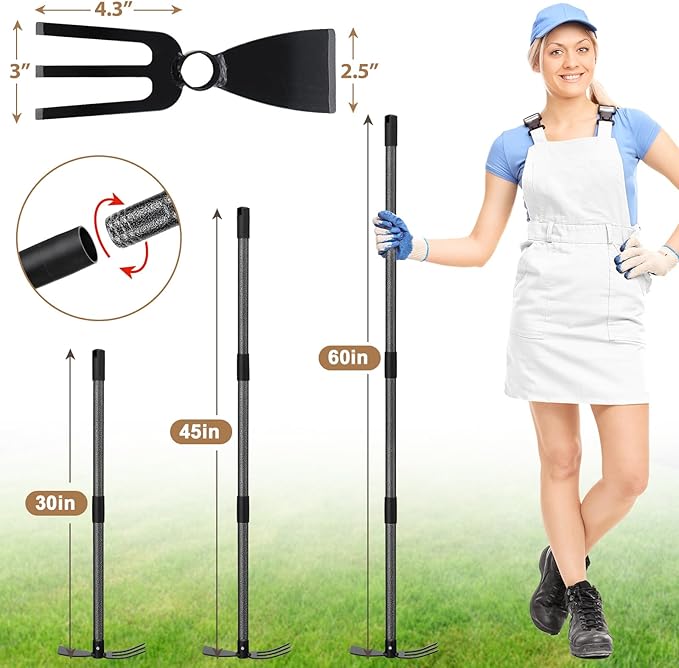 COCONUT Hoe Garden Tool 60 Inch Garden Hoe Long Handle for Weeding Hoe Cultivator 2 in 1 Hand Garden Tools for Gardening Planting