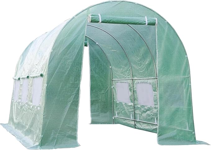 Replacement Cover for Portable Greenhouse Large Walk-in Green Hot Garden House Top Tarp 2 Zippered Doors Green 6 Roll-up Windows (Frame Does NOT Included) (12 x 7 x 6.7 ft)