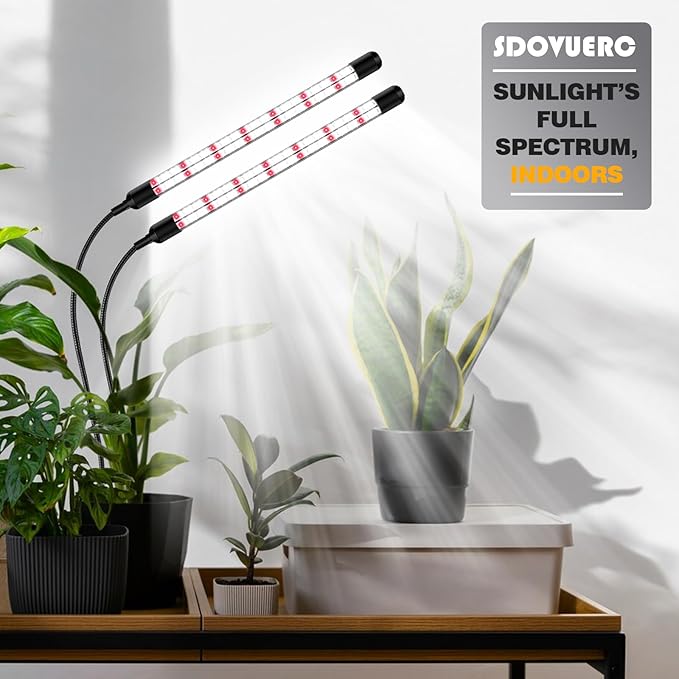 Full Spectrum 2026 Grow Lights for Indoor Plants Dual Head Clip Plant Lights with 6/12/18H Timer3 Light Modes5 Dimming Level for Seed Starting(Pack 2)