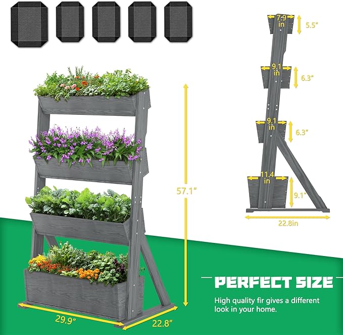 DoCred Vertical Wooden Raised Garden Bed 4 Tier Garden Planters Freestanding Wood Plant Stand Flower Rack Wooden Planter Box for Plants Herbs Flowers Vegetables Outdoor Indoor Gardening