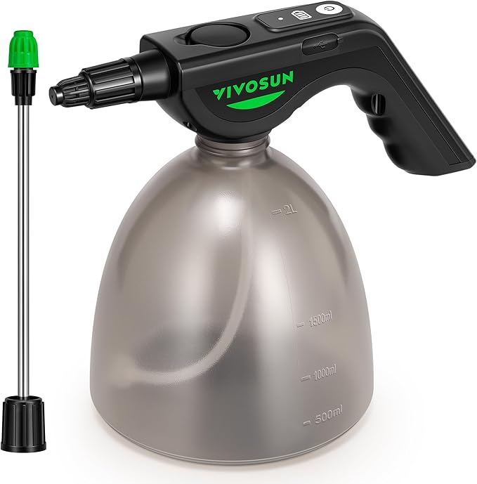 VIVOSUN Battery Powered Sprayer 0.5Gallon Electric Spray Bottle USB Rechargeable Automatic Water Pump Plant Mister with Adjustable Pressure Easy to Refill 2.2 Ah Battery