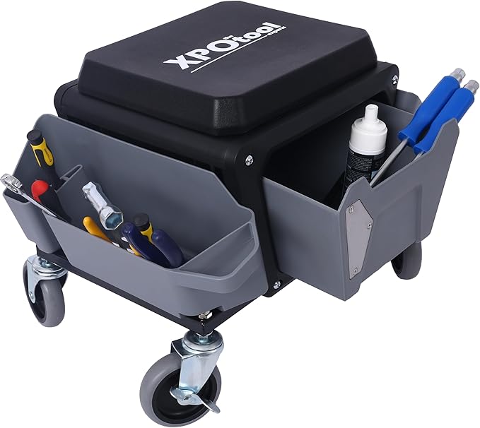 Heavy Duty Mechanic Stool with 330lbs Load Capability Garage Stool with Wheels Rolling Creeper with Soft Rubber Cushion Seating for Auto Repair and DIY Home Car Beauty Gray