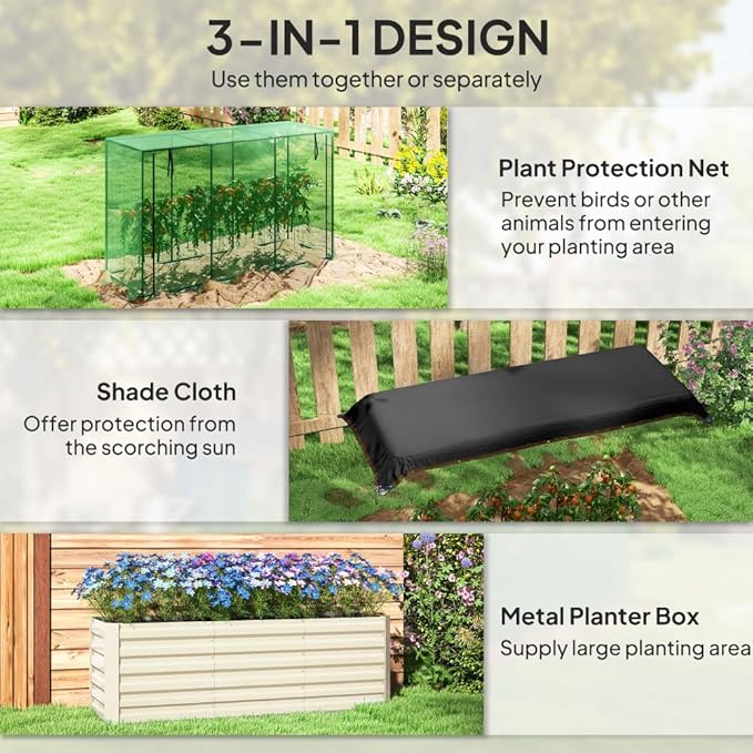 Heavy-Duty Galvanized Steel Raised Garden Bed Kit with Assembly Tools Sturdy Planter Box for Vegetables Flowers and Herbs (Beige + HDPE + Steel-1)