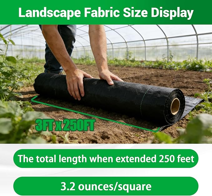 Weed Barrier Fabric Planting Cover - 3 x 250 FT Heavy Duty Landscape Fabric Ground Cover Block for Outdoor Planting