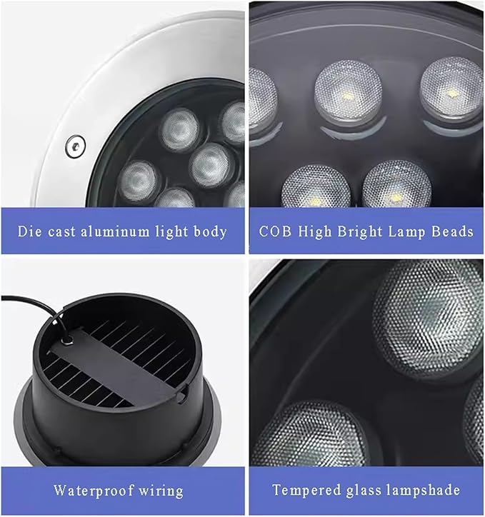 LED Ground Light - IP66 Waterproof Recessed Underground Lamp AC85-265V Outdoor Spotlight for Garden Pathway Patio (12W Blue &amp Warm Light)