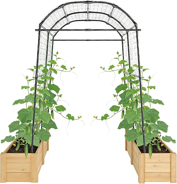 Miory Garden Arch Trellis for Climbing Plants Outdoor Cucumber Trellis for Raised Bed Steel with UV-Resistant PE Coated Plants Support Trellis (71 x 83 Inch)