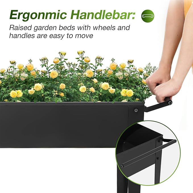 GARFANS Raised Garden Bed Metal Raised Planter Box Outdoor with Legs 2 Wheels and Shelf Elevated Garden Bed Box for Vegetable Indoor Herb Flower Backyard Patio 40 L x 16 W x 31.5 H