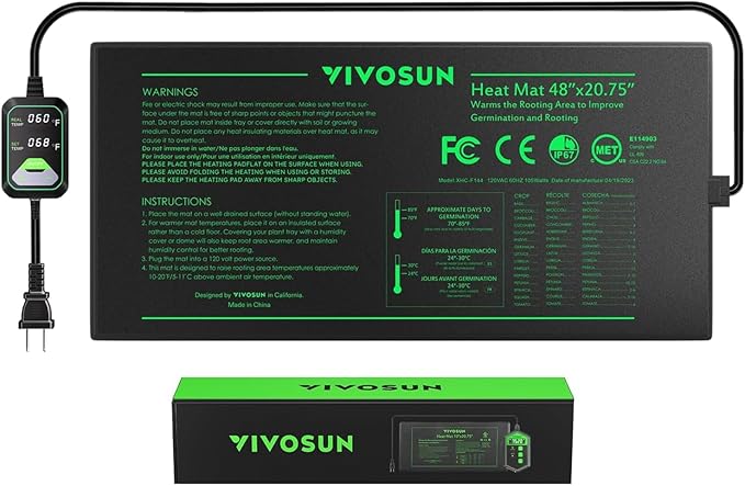 VIVOSUN 48x20.75 Seedling Heat Mat with Built-in Temperature Controller UL &amp MET-Certified Waterproof Plant Heating Pad for Germination Hydroponics Brewing Breeding and Greenhouses