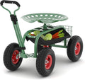 Heavy-Duty Rolling Garden Cart with Swivel Seat &amp Tool Tray – Ergonomic 360° Mobile Gardening Stool for Planting Weeding and Yard Work – All-Terrain Wheels Adjustable Height Durable Steel Fram