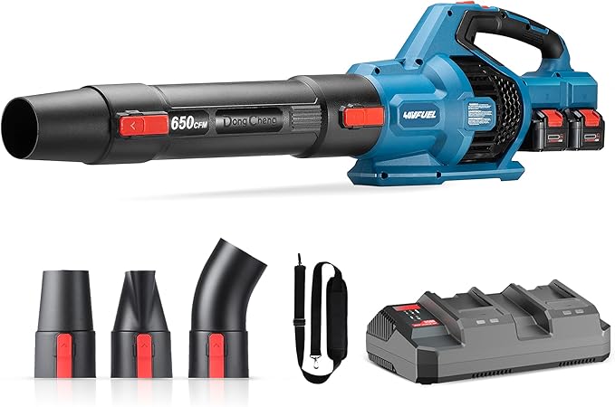 Dong Cheng Brushless Cordless Leaf Blower 40V Battery Powered Blower with 2 * 4.0Ah Batteries &amp Charger 650 CFM High-Efficiency Blower for Sidewalks Driveways Town Care Blowing Leaves and Sno