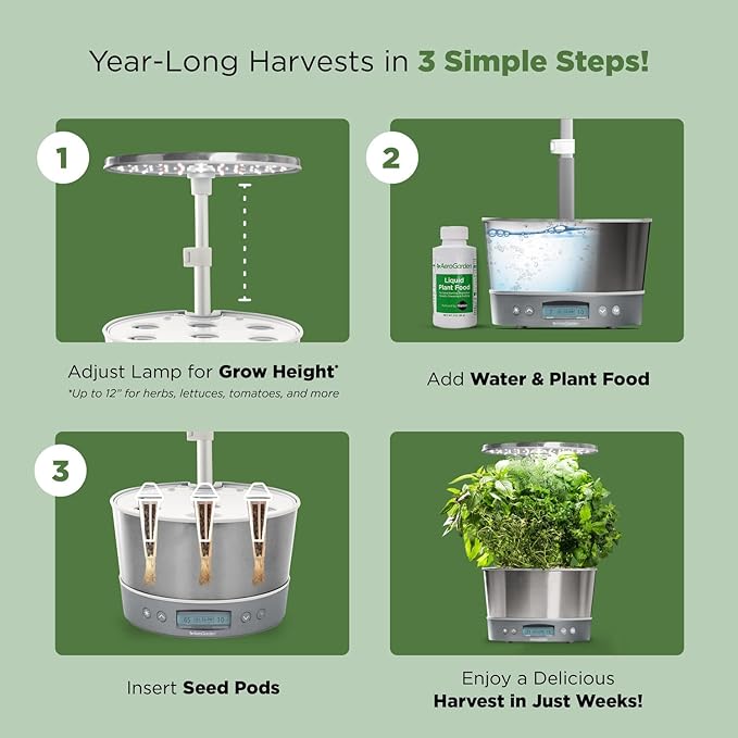 AeroGarden Harvest Elite 360 Indoor Garden Hydroponic System with LED Grow Light and Herb Kit Holds up to 6 Pods White