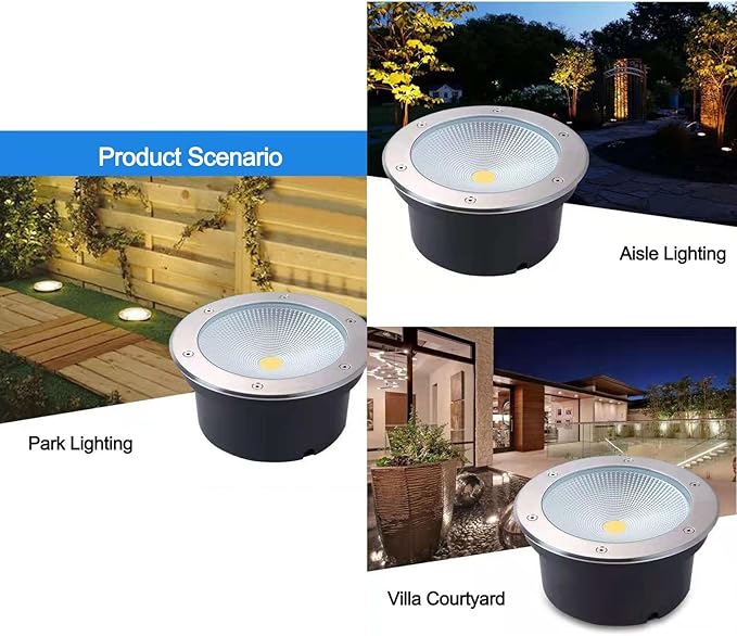 LED Underground Lights - AC 85-265V Ground LED Landscape Lights LED Beam Spotlight IP65 Embedded Outdoor Waterproof Courtyard Cob Buried Spotlights Path Lights(White Light15W)