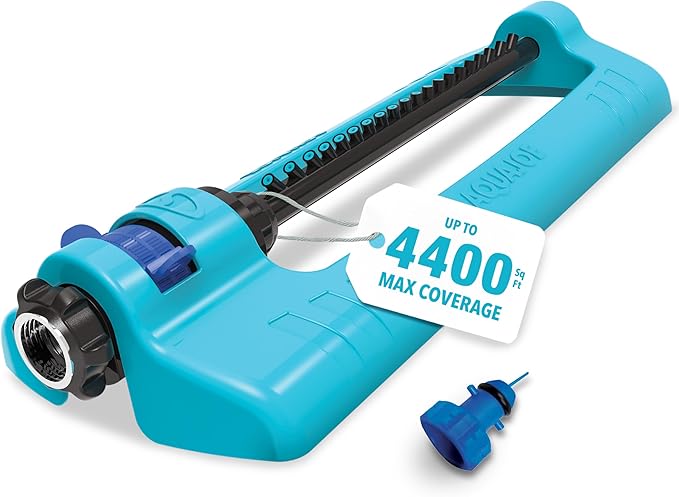 Aqua Joe SJI-OMS20 Jumbo Oscillating Sprinkler with Adjustable Spray and Metal Base Up to 4400-Square-Foot Coverage 70-Foot Spray Distance 63-Foot Spray Width