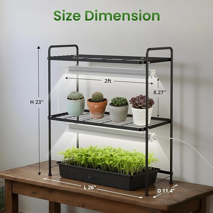 SOLIGT Tabletop 2-Tier Plant Stand Shelf with Grow Lights 36W Full Spectrum 5000K Timer &amp Dimmable Lights Indoor Herb Garden Seed Starting Plant Rack Organizer for Desk &amp Kitchen Counter