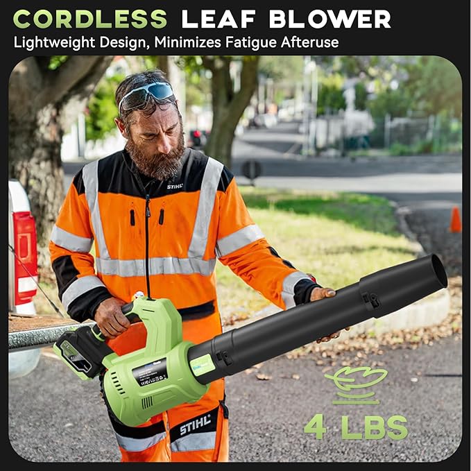 Leaf Blower Cordless - 650 CFM 150 MPH Electric Leaf Blower with 2 x 4.0Ah Batteries &amp Fast Charger 2-Speed Settings Lightweight Battery Leaf Blowers for Lawn Care Patio Dust(Green)