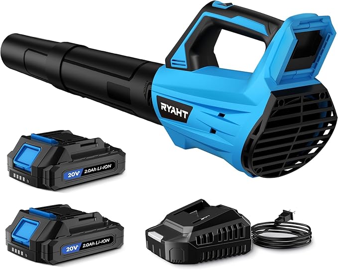 Leaf Blower Cordless Leaf Blower with Battery and Charger - 2 Speed Modes 2 Batteries 20V Powerful Lightweight Electric Blowers for Blowing Leaves Lawn Care Patio Cleaning and Dust Blue