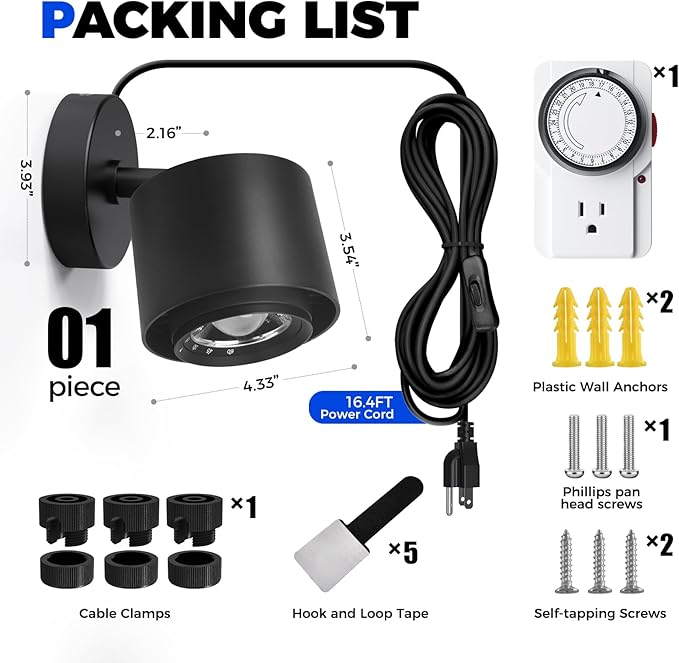 Barrina TR40a Track Grow Lights for Indoor Plants 15°-60° Adjustable Beam Angle 40W 4000K Full Spectrum LED Plant Light High PPFD Spotlight Grow Lamps with Timer for House Plants 1-Pack Black