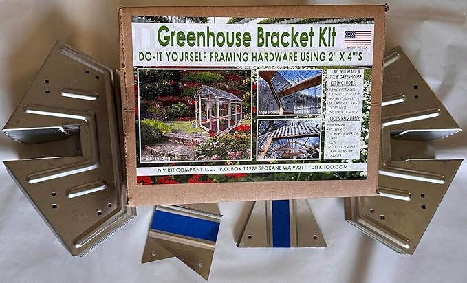 Greenhouse. Build Your Own DIY Greenhouse Bracket Kit. Includes Brackets and Complete Set of Plans. Expandable. Made in The USA. No Angled Cuts