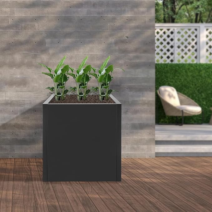 Metal Tall Square Planter 17“ L x 17” W x 18 H Square Steel Raised Garden Bed Tall Resin Garden Pot Outdoor Planters Box Large Planter Box for Outdoor Patio/Porch/Yard