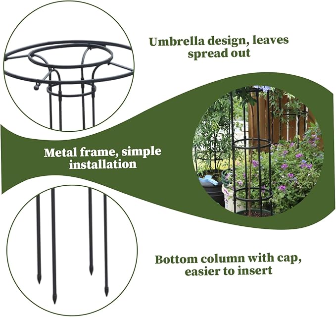 Garden Obelisk 47 Inch Stackable Plant Trellis with Umbrella Design Metal Flower Trellis Plant Support for Outdoor Potted Vines Roses and Vegetables Garden for Climbing Plants