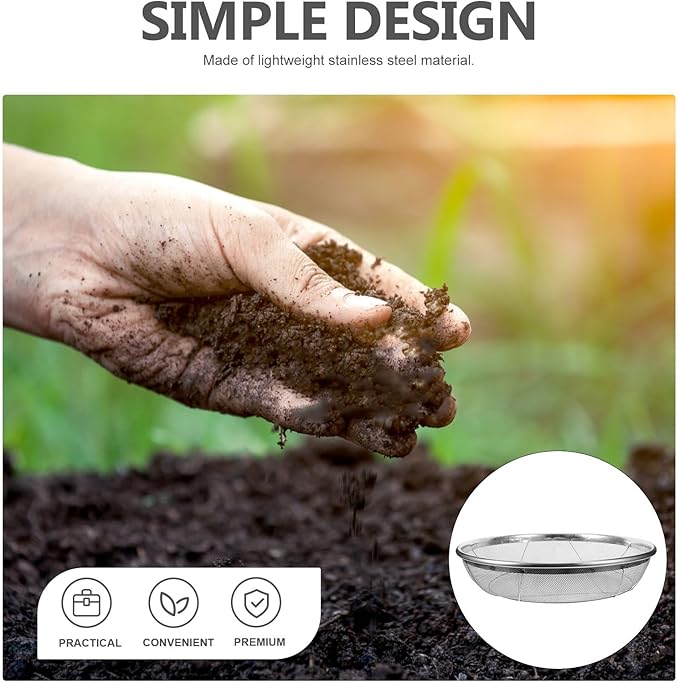 BESPORTBLE Garden Potting Mesh Sieve Sifting Pan Stainless Steel Soil Sifter Gardening Manual Soil Sieve Filter Sifting Pans for Mining 2mm Hole Diameter