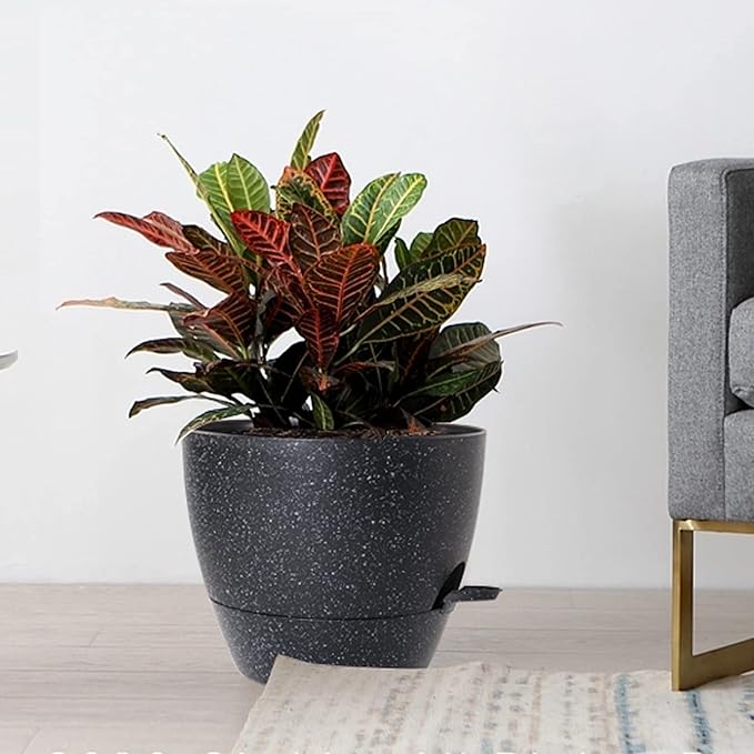 Large Self Watering Pots 12/10/9 Plastic Planters with High Drainage Holes and Deep Reservoir for Indoor Outdoor Garden Plants and Flowers Black Speckles
