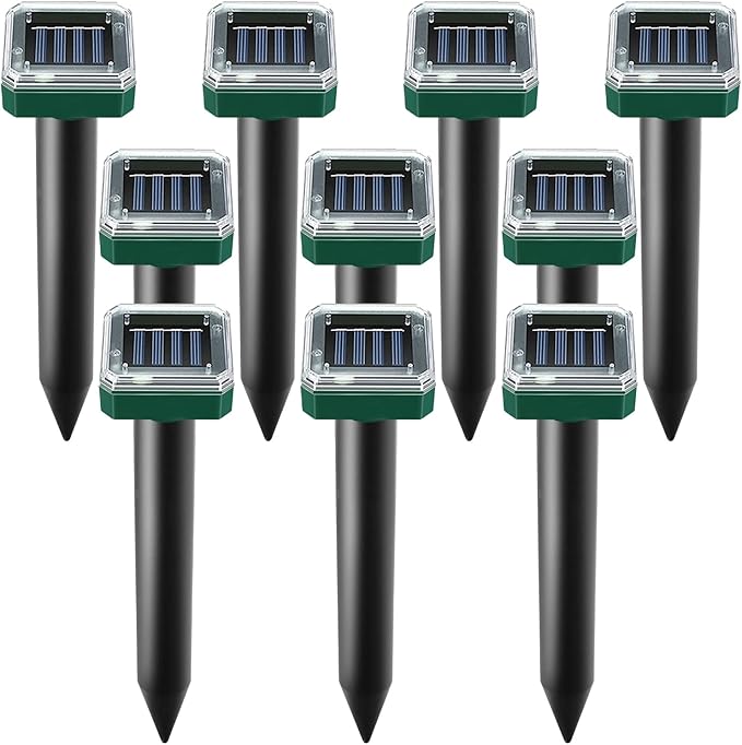 Mole Repellent Solar Powered 10 Pack Solar Mole Repellents Ultrasonic for Vole Snakes Gopher Waterproof Sonic Vole Deterrent SpikesSnake Gopher for Garden and Yard