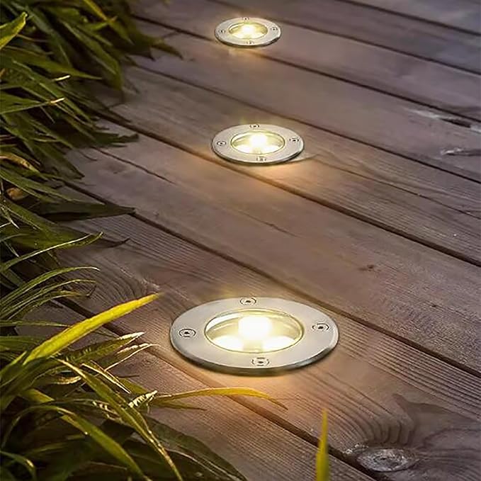 LED Buried Lights - Outdoor Landscape Lights DC 24V Low Voltage Round Ultra-Thin Garden Ground Lights IP67 Waterproof Outdoor Recessed Spot Light Driveway Park Patio Floor Lamp(Yellow12W)