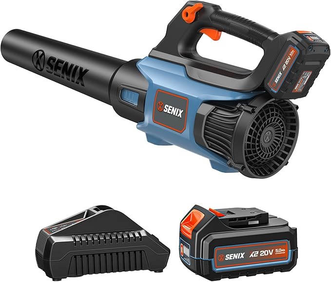 SENIX 20V Max Leaf Blower Cordless Brushless Handheld Up to 450 CFM and 100 MPH 2 Speed Mode Cruise Control Lightweight 5.0 Ah Battery and Charger Included (BLAX2-M3)