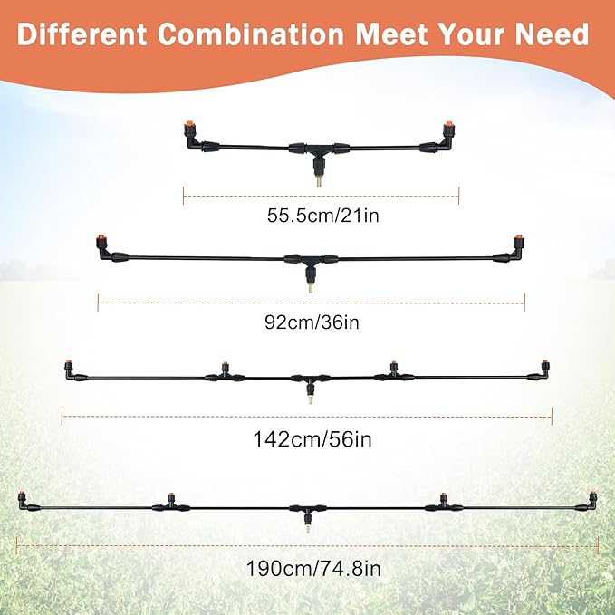 4 Nozzles Poly Sprayer Boom Wand with 1/4 Brass Fitting Backpack Multi Nozzle Spray Holder Sprayer Boom Equipped with Two Types Nozzles DIY Length Up to 74.8 Wand for Tractor Watering Large Areas