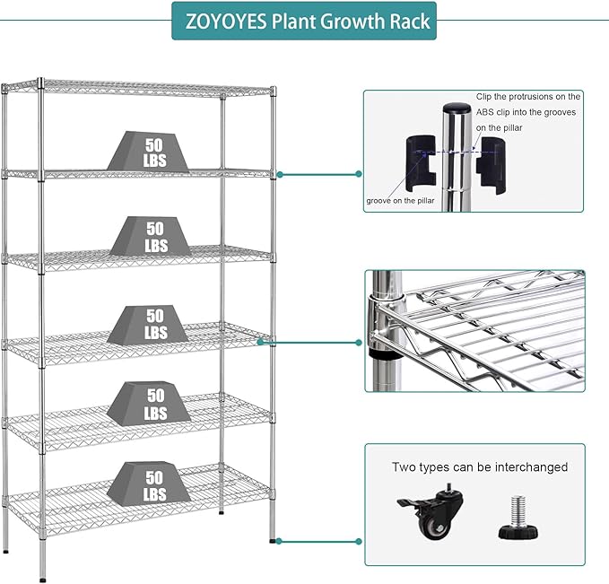 Indoor Greenhouse 6-Tier Plant Rack with Cover 5 T8 Grow Lights Thermometer &amp Timer – Seedlings Flowering Herbs &amp Vegetables Indoor Gardening Easy Assembly 30 W x 14 D x 72 H