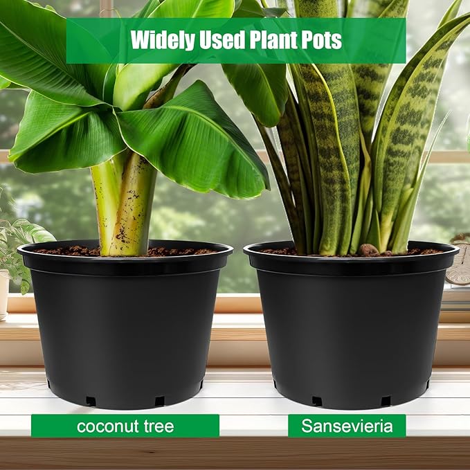 7 Gallon Plastic Nursery Pots 15 Inch Large Plastic Pots for Plants Round Plant Pots with Drainage Holes Flower Pots for Outdoor Indoor Plants Gardening Gifts for Women (5-Pack Black)