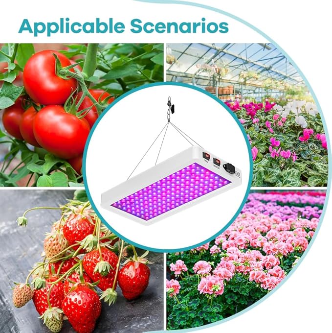 2pcs 300W LED Growth Lights Red Blue Full Spectrum Plant Lamps 192Led Veg/Bloom Modes Dimmable Warm White Light Greenhouse Hydroponics 100-277V Indoor IR Seeds Cultivation Lighting with Hook US Plug