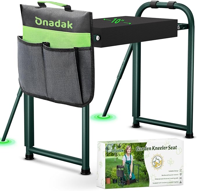 Heavy Duty Garden Kneeler &amp Seat with Support Legs 400lbs Capacity Foldable Gardening Stool Extra Thick Pad &amp Large Tool Organizer Bag Ergonomic for Seniors - Dark Green